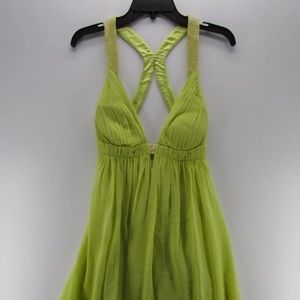 Cache Dress Women 8 Green Fit Flare Neon Silk Beaded Padded Backless Formal